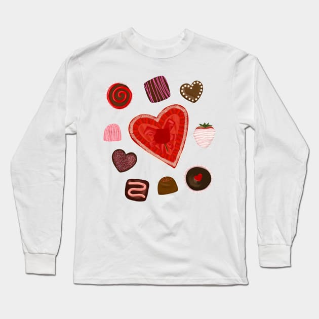 Valentine Chocolates and Heart Shaped Box Long Sleeve T-Shirt by jenblove